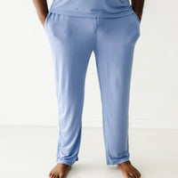 Alternate close up image of a man wearing Slate Blue men's pajama pants