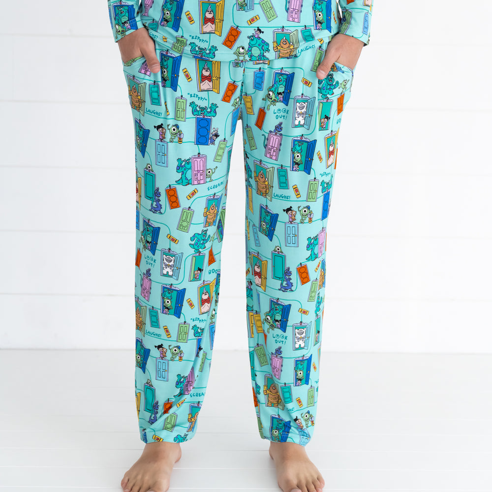 Close up image of the Disney Monsters, Inc. Scream Team Men's Pajama Pants