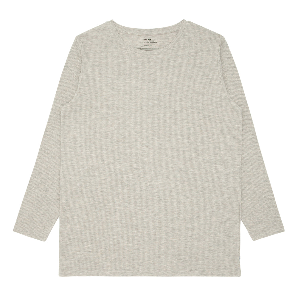 Click to see full screen - Flat lay image of a men's Heather Stone Ribbed pajama top