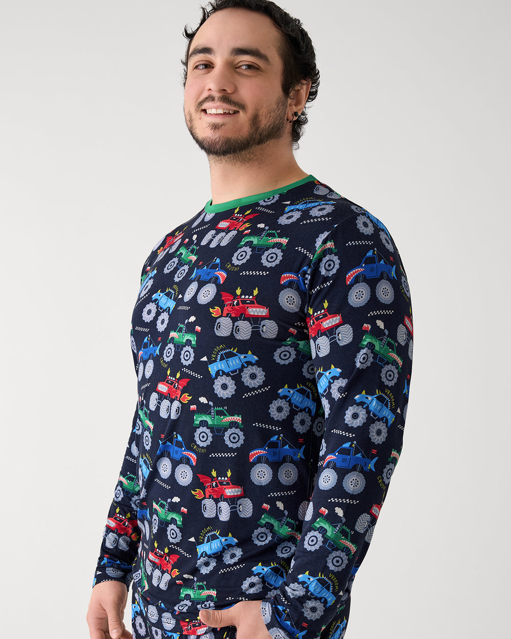Alternate of man wearing the Monster Truck Madness Men's Long Sleeve Pajama Top