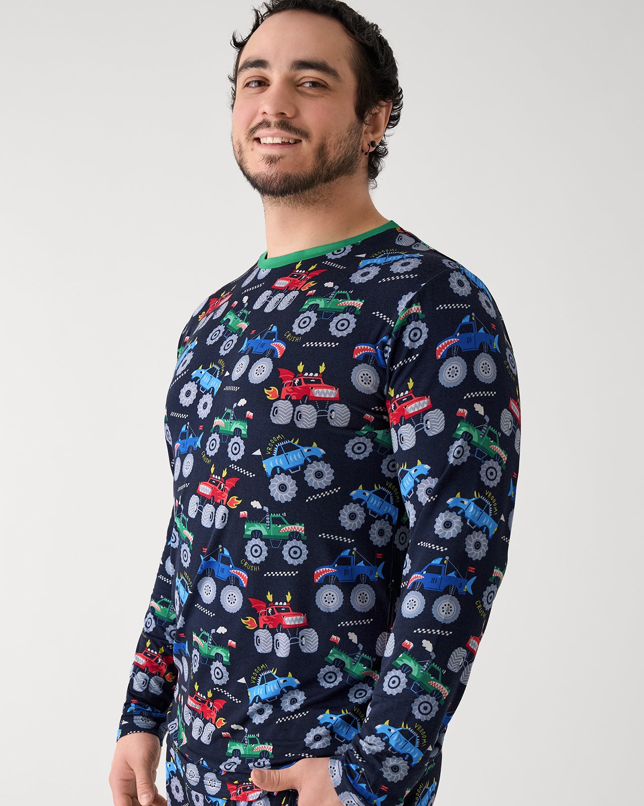Alternate of man wearing the Monster Truck Madness Men's Long Sleeve Pajama Top