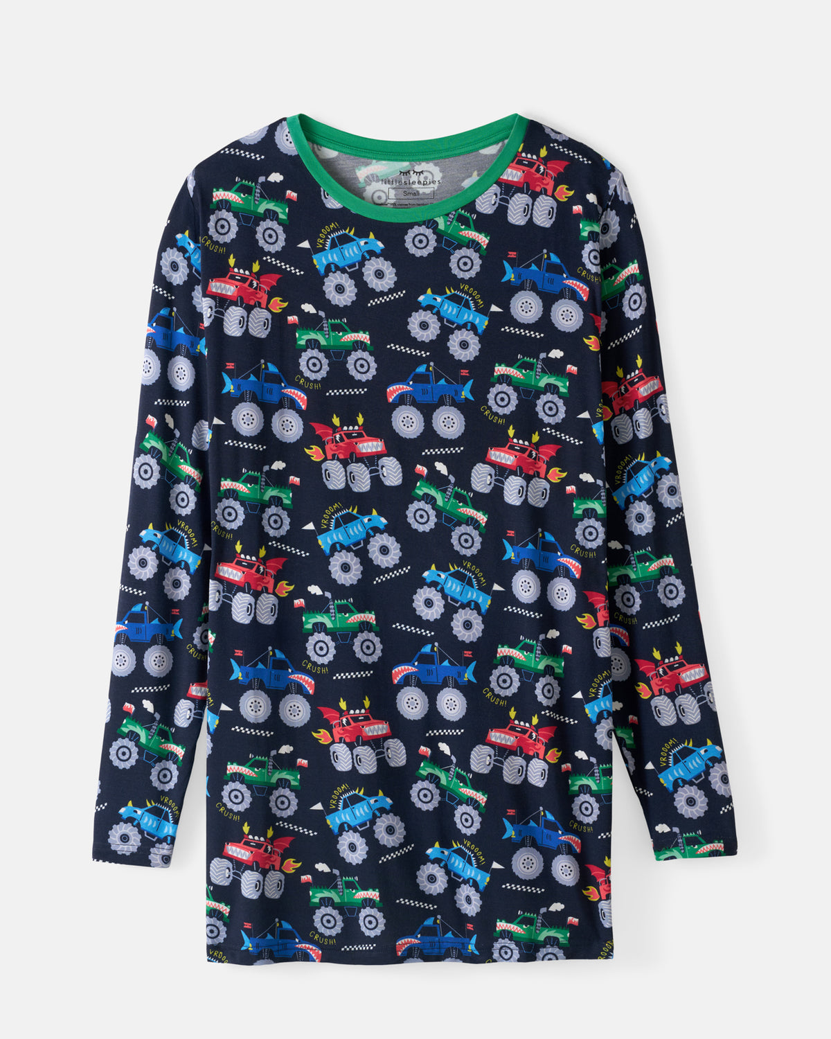 Flat lay of the Monster Truck Madness Men's Long Sleeve Pajama Top