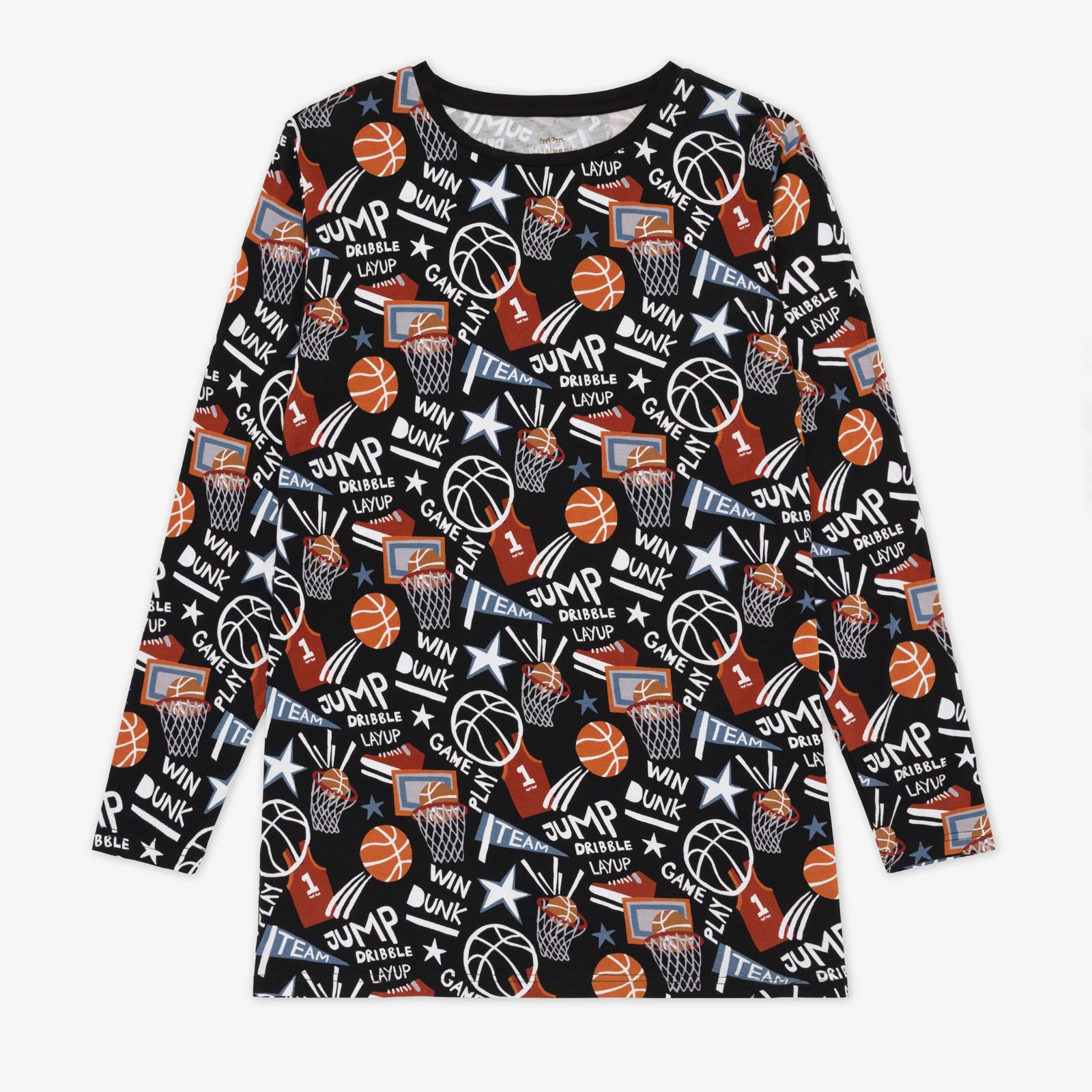 Flay lay of the Black Slam Dunk mens bamboo pajama top