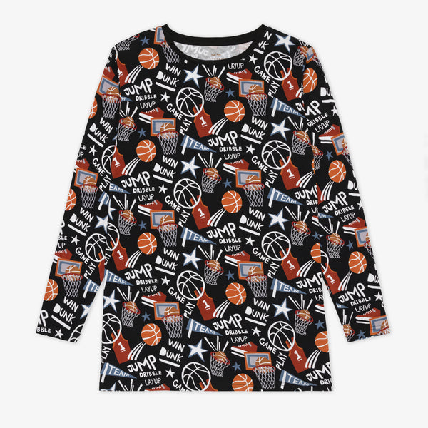 Flay lay of the Black Slam Dunk mens bamboo pajama top