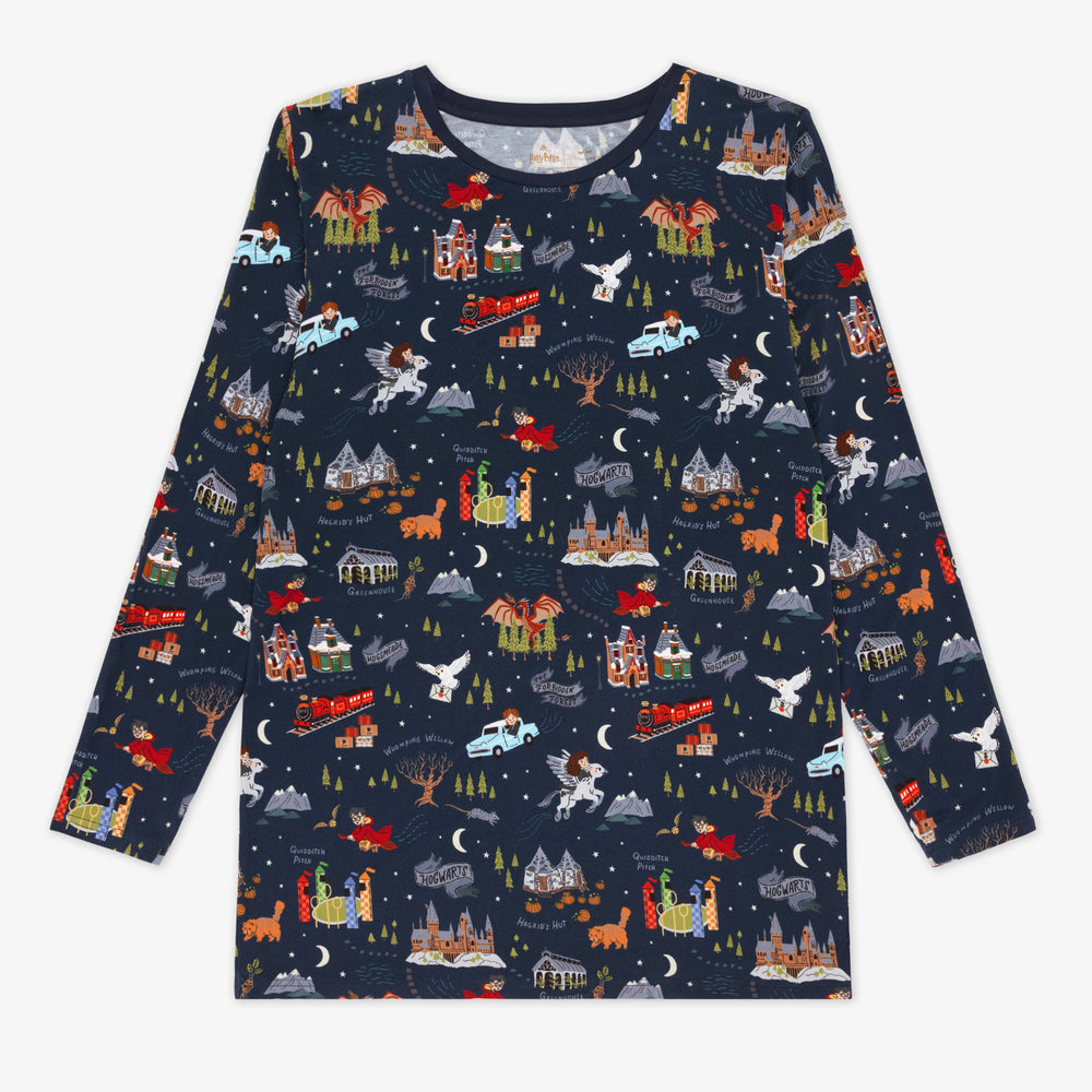 Flat lay image of a men's an Evening at Hogwarts pj top