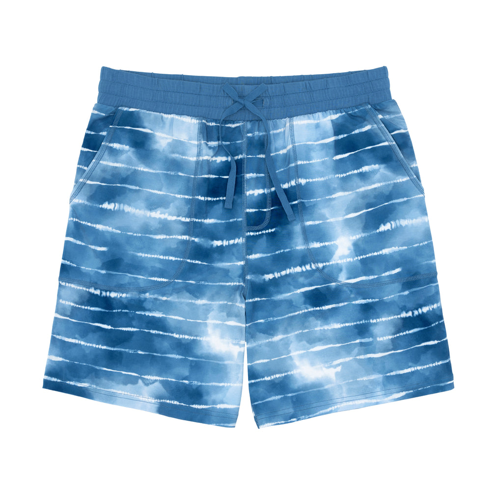 Flat lay image of Blue Tie Dye Dreams men's pajama shorts