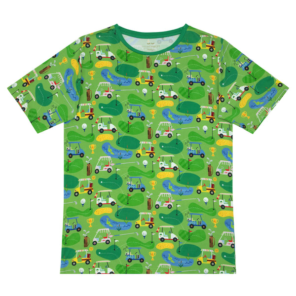 Flat lay image of a Fairway Fun men's short sleeve pajama top