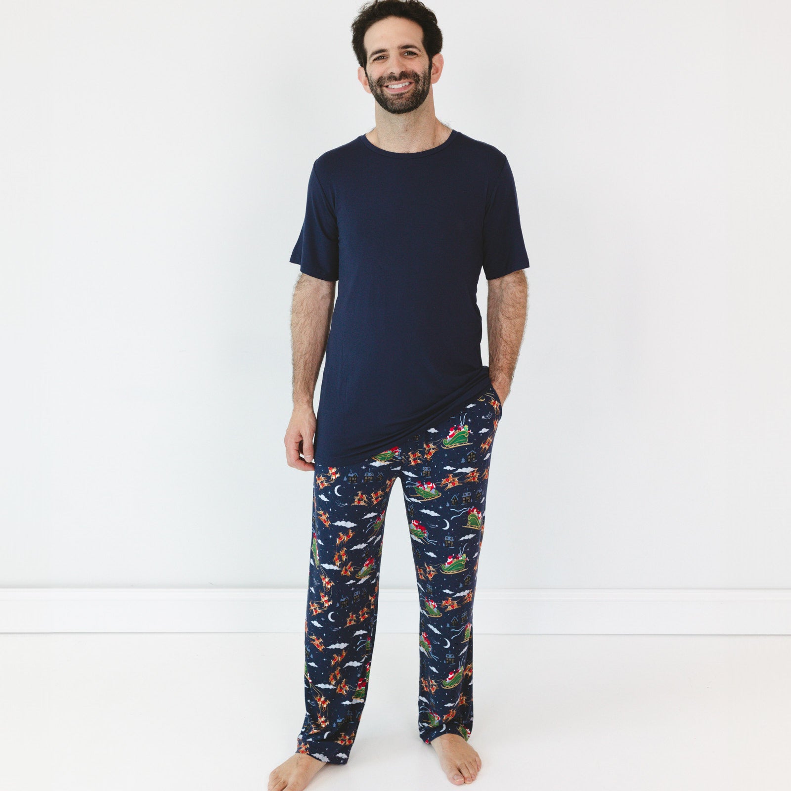 Male model wearing the Classic Navy Men's Short Sleeve Pajama Top