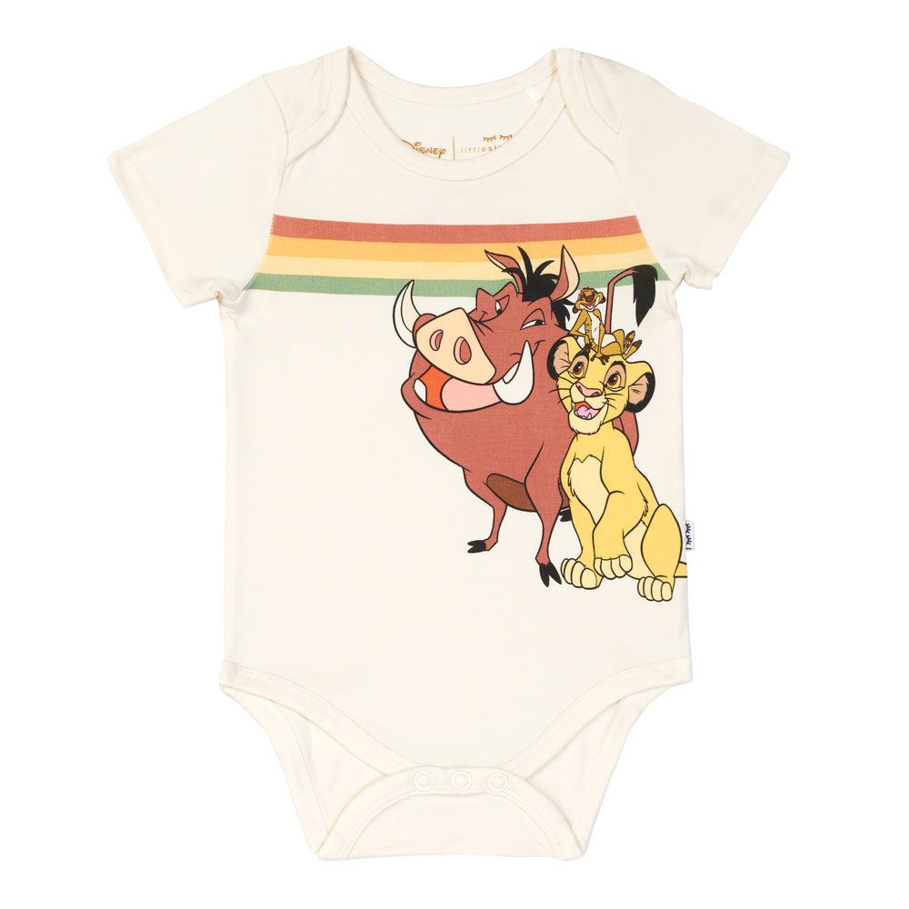 Flat lay image of a Lion King graphic bodysuit