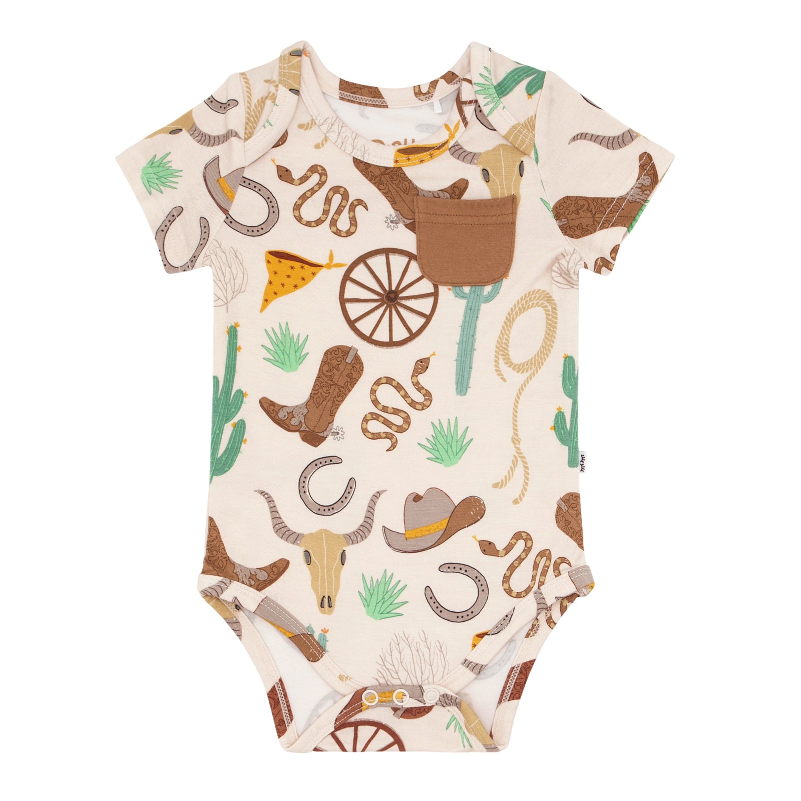 Flat lay image of a Caramel Ready to Rodeo Pocket Bodysuit