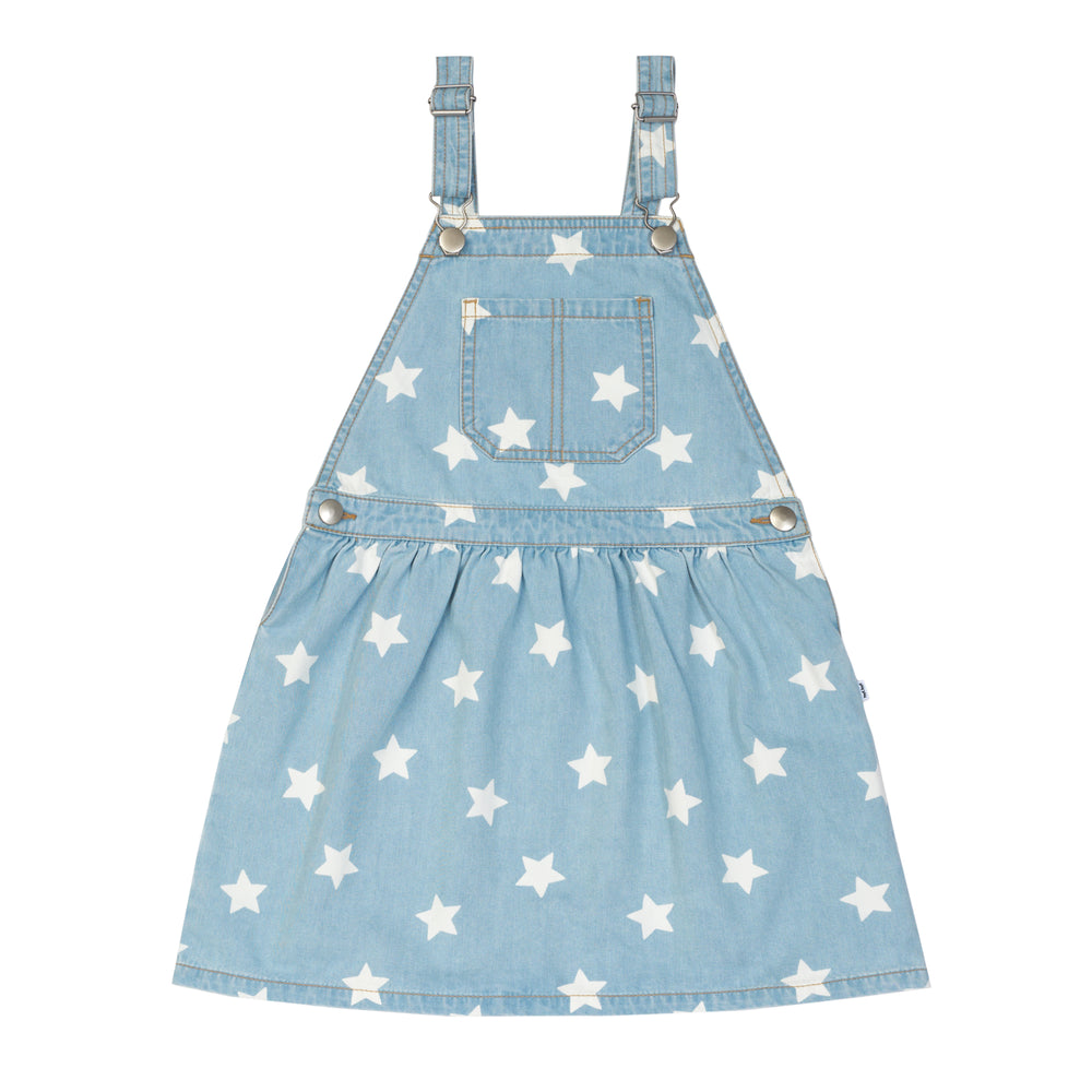 Flat lay image of a Denim Stars tank skirt overall