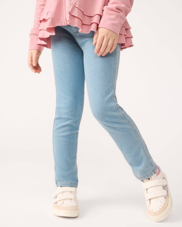 Close up of girl wearing the Light Blue Denim Jegging