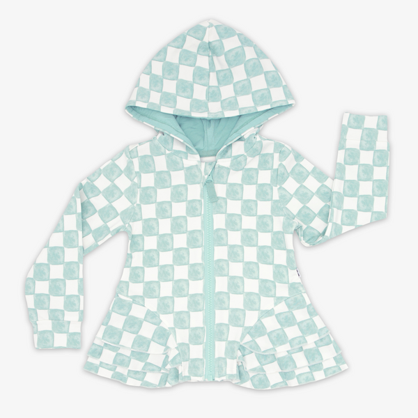 Flat lay image of the Watercolor Checks Peplum Hoodie