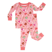 Flat lay image of a Pink All Stars printed two piece pajama set