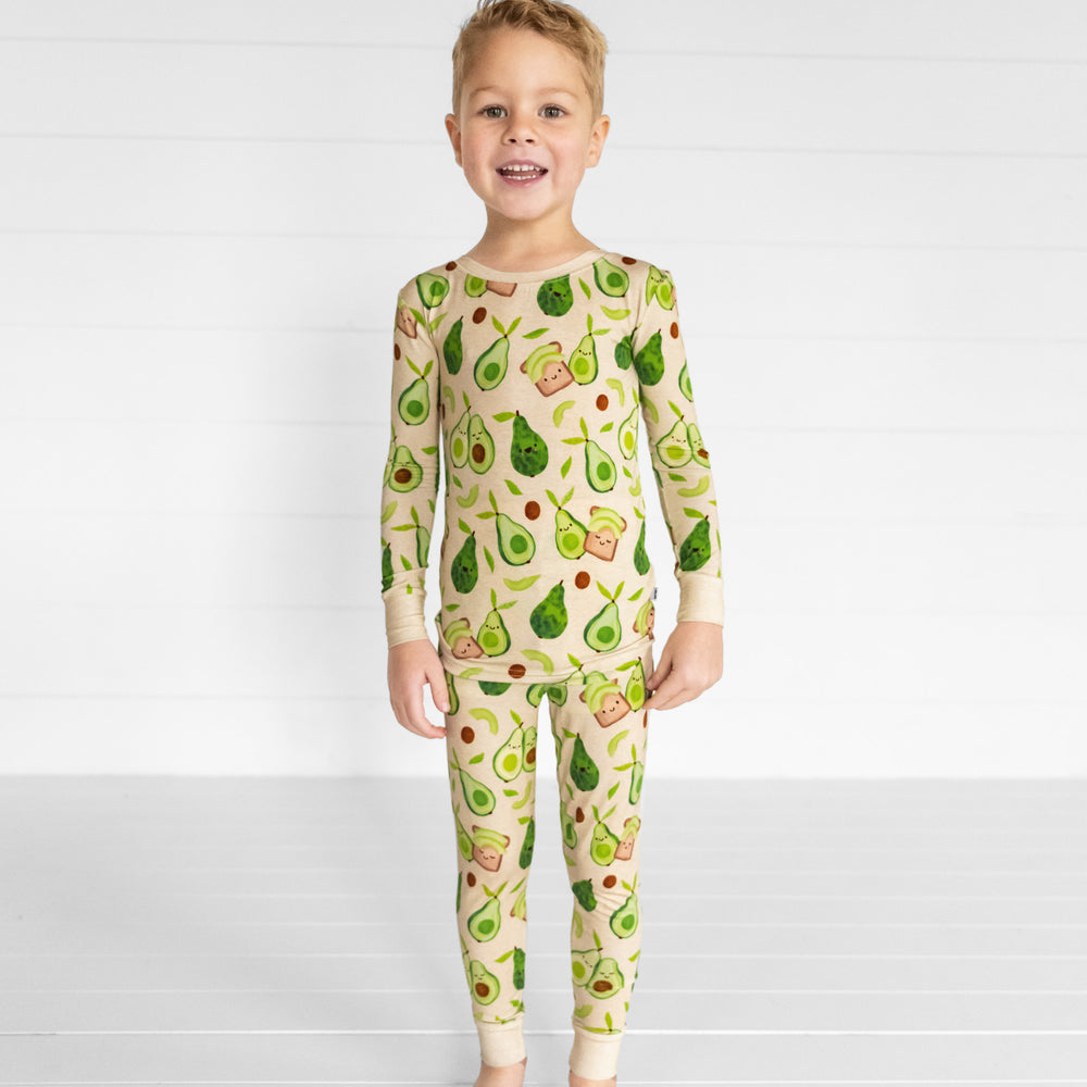 Child wearing an Avocado Toast two piece pj set