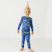 Full Image Of Kid Wearing Birthday Builder Long Sleeve PJ Set