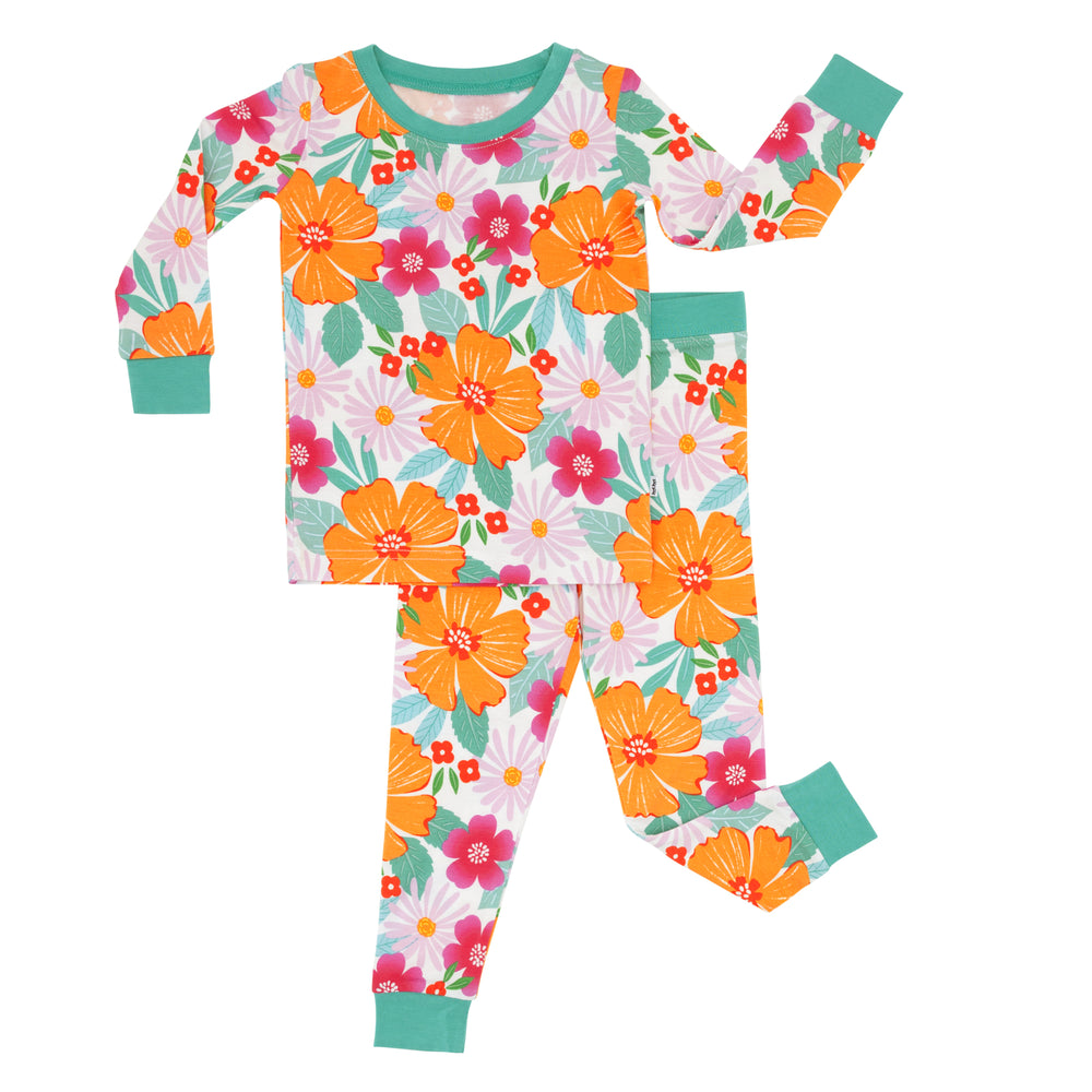 Flat lay image of Beachy Blooms two piece pajama set