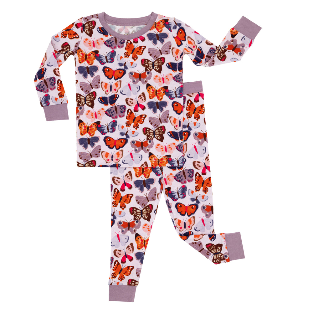 Flat lay image of a Butterfly Kisses two-piece pajama set