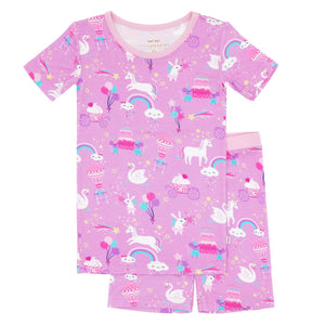 Flat lay image of a Magical Birthday two piece short sleeve and shorts pj set