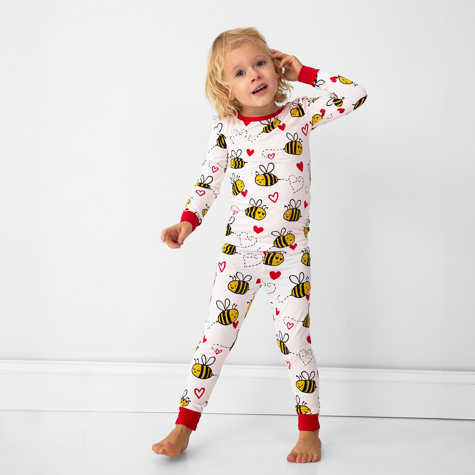 alternate image of a child wearing a Bee Mine two piece pj set