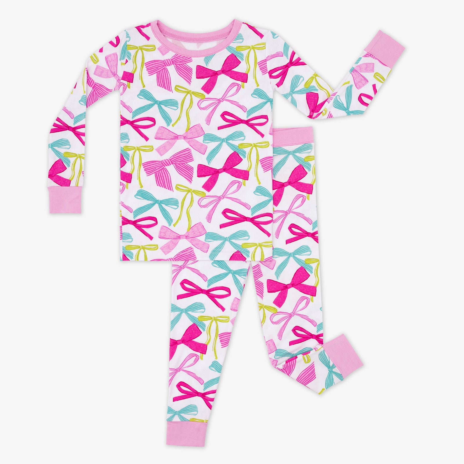 flat lay image of Ribbons and Bows two piece pj set