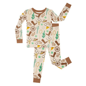 Flat lay image of Caramel Ready to Rodeo two piece pajama set