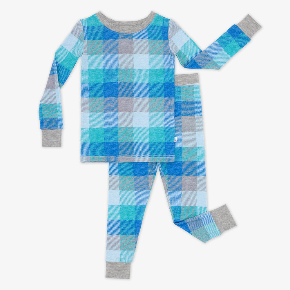 Flat lay image of an Arctic Plaid two piece pj set