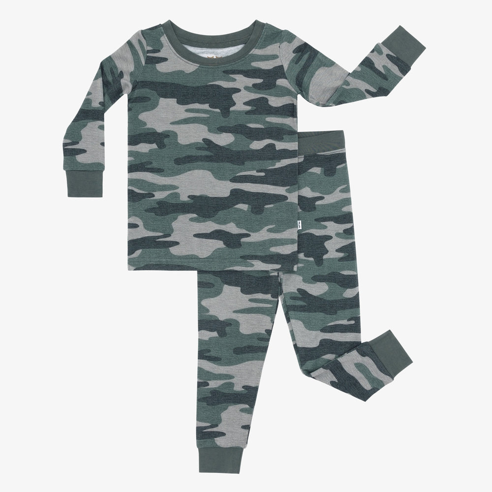 Flat lay image of the Vintage Camo Two-Piece Pajama Set