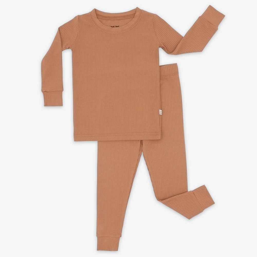 Flat lay image of the Caramel Ribbed Two-Piece Pajama Set