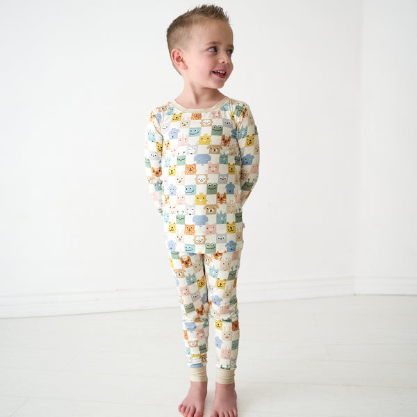 Alternate image of a child wearing a Check Mates two-piece pajama set
