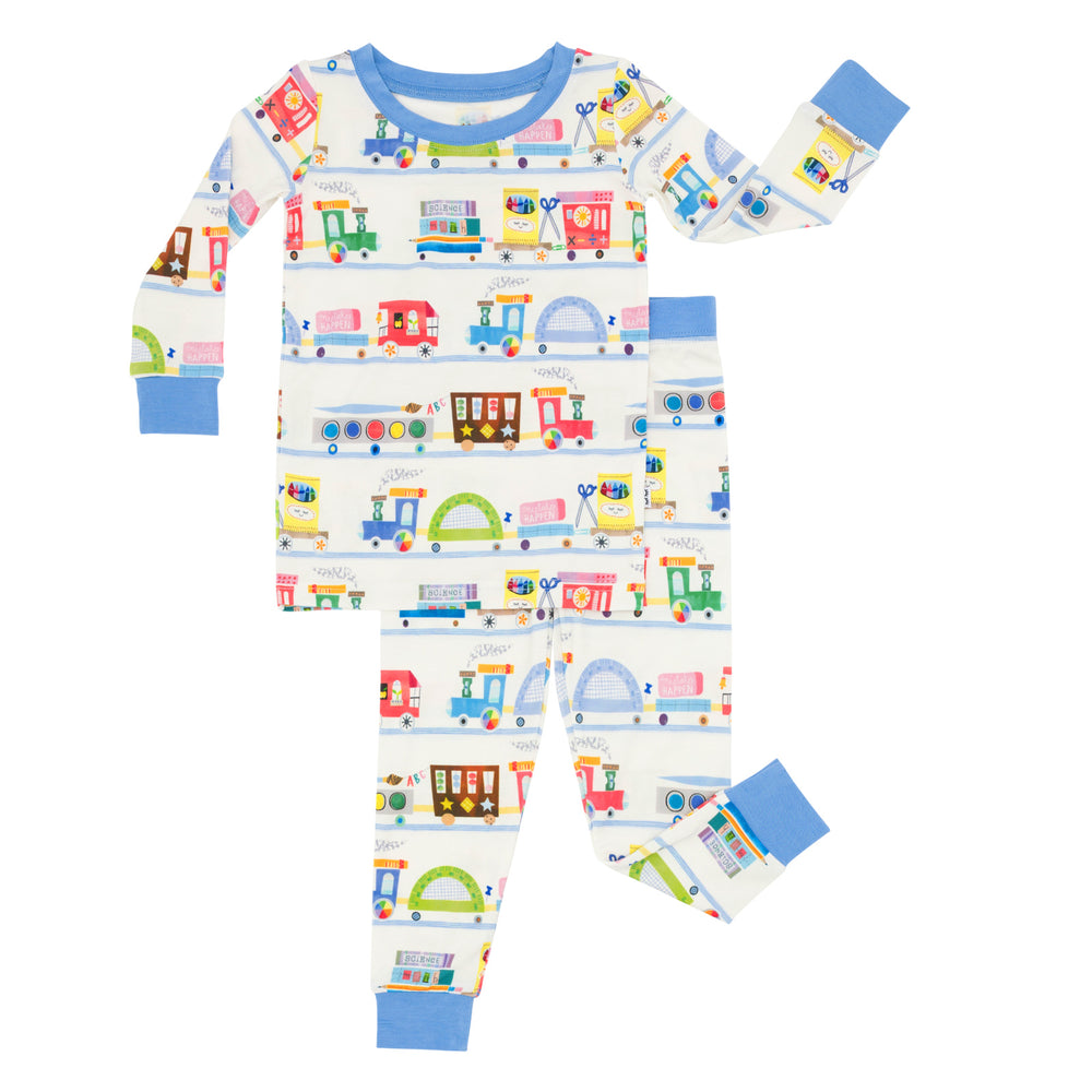 Flat lay image of the Education Express Two-Piece Pajama Set