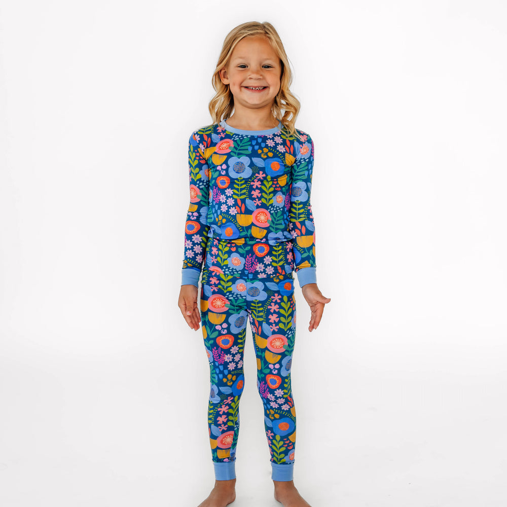 Alternative image of girl standing wearing the Folk Floral Two-Piece Pajama Set