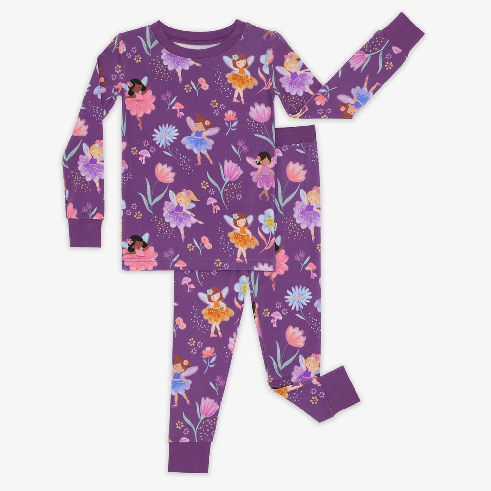 Flat lay image of the Garden Fairies Two-Piece Pajama Set