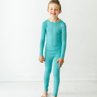 Alternate image of a child wearing Glacier Turquoise two piece pajama set