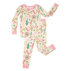 Flat lay image of a Pink Ready to Rodeo Two-Piece Pajama Set
