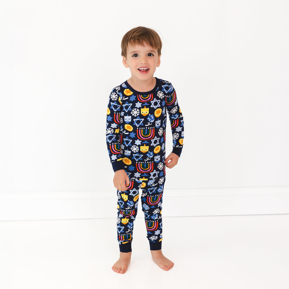 Alternate image of a child wearing a Playful Dreidels Two-Piece Pajama Set