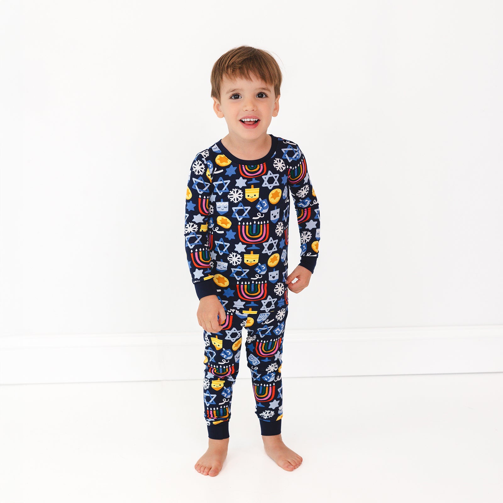 Alternate image of a child wearing a Playful Dreidels Two-Piece Pajama Set