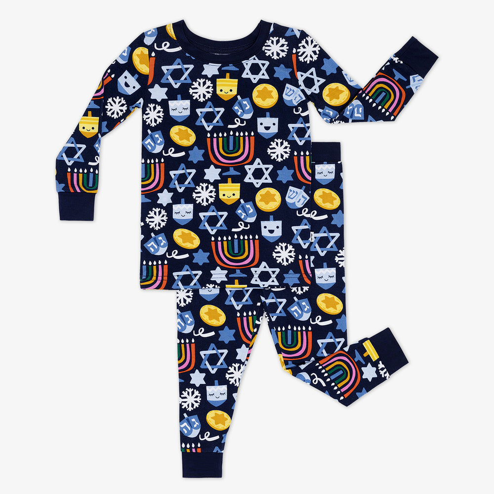 Flat lay image of a Playful Dreidels Two-Piece Pajama Set