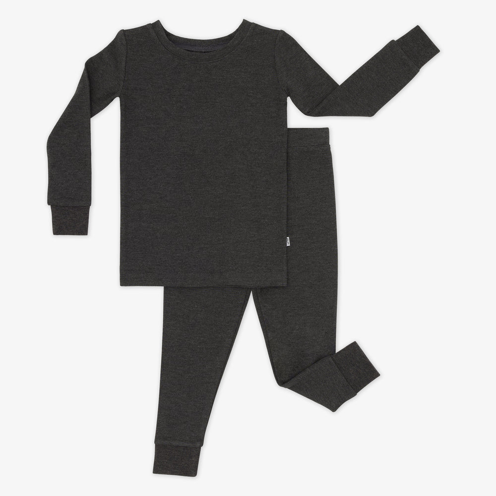 Flat lay image of a Cozy Heather Black two piece pj set