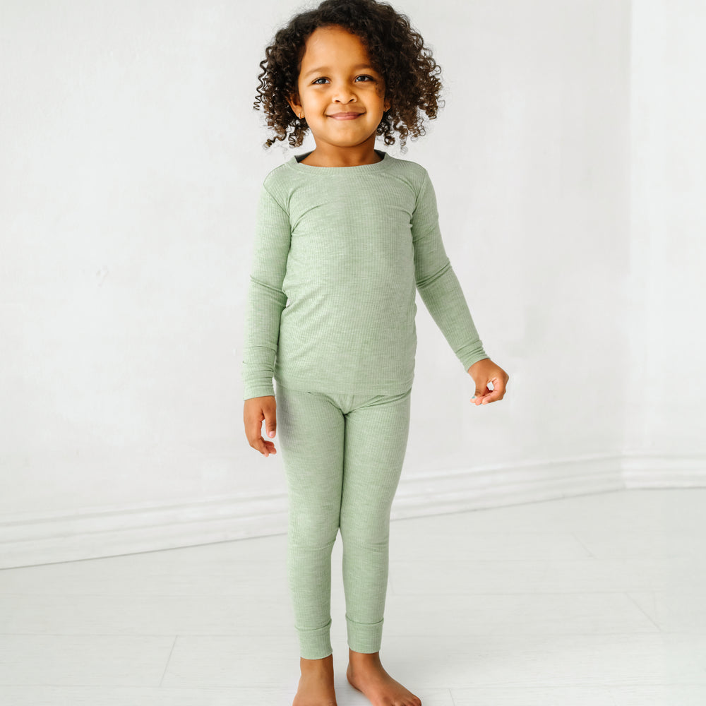 Alternate image of a child wearing a Heather Sage two piece pajama set