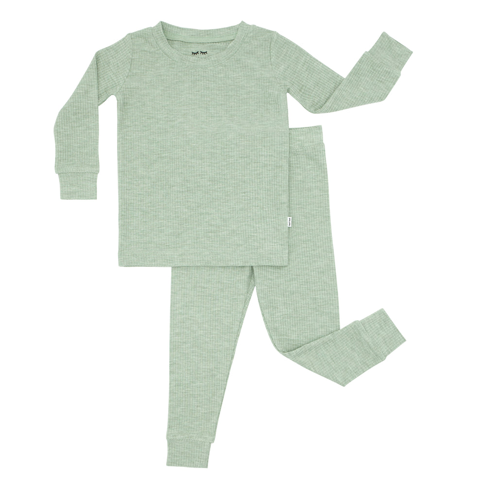 Flat lay image of a Heather Sage two piece pajama set