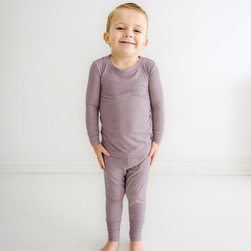 Alternate image of a child wearing Heather Smokey Lavender Ribbed two piece pajama set