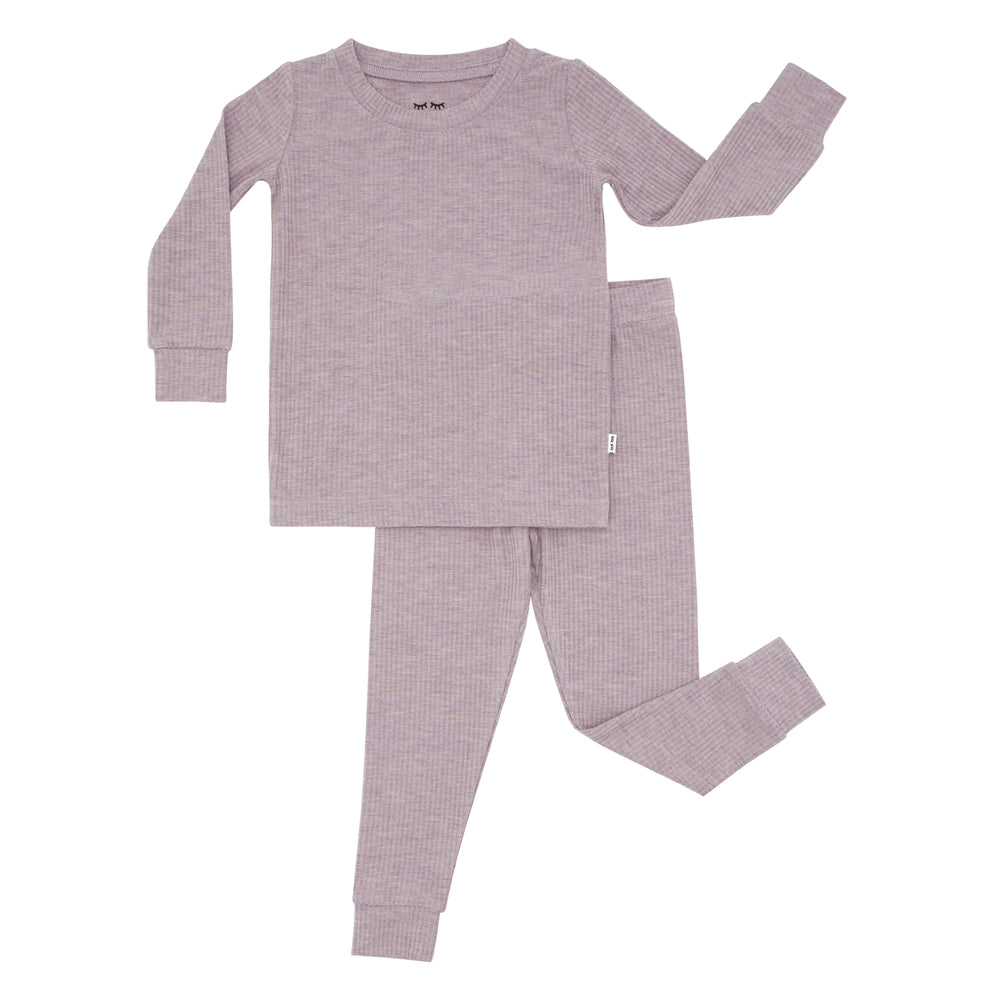 Flat lay image of a Heather Smokey Lavender Ribbed two piece pajama set