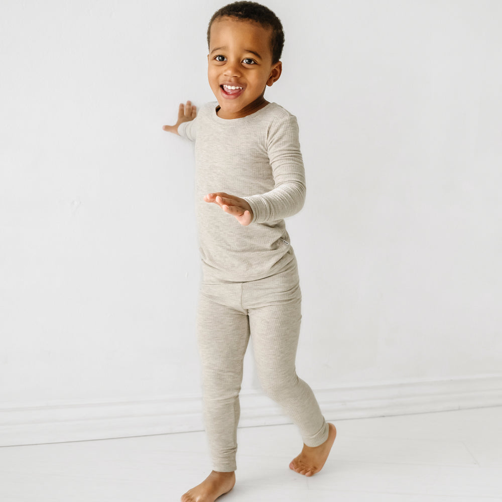 Alternate image of a child wearing a Heather Stone Ribbed two piece pajama set