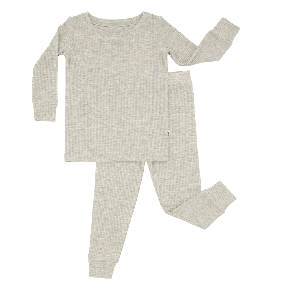 Click to see full screen - Flat lay image of a Heather Stone Ribbed two piece pajama set