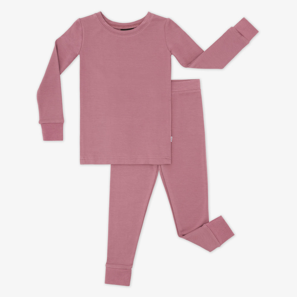 Flat lay image of a Cozy Dusty Plum two piece pj set