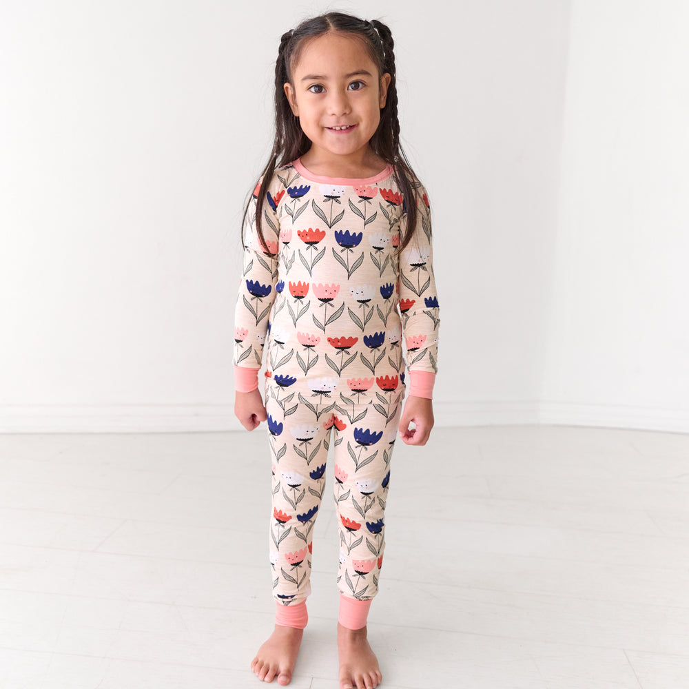 Alternate image of a child wearing a Flower Friends two-piece pajama set
