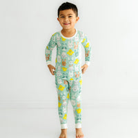 Alternate image of a child posing wearing a Aqua Pastel Parade two piece pajama set