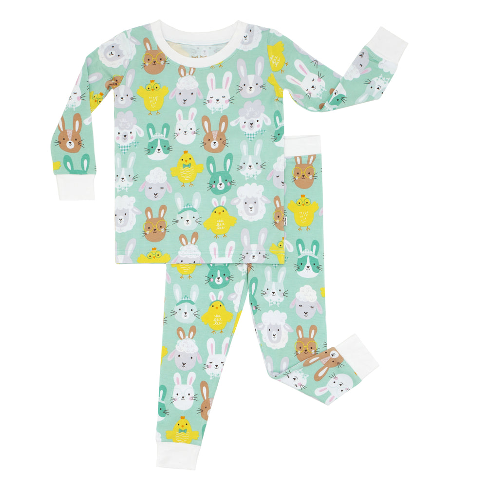 Click to see full screen - Flat lay image of a Aqua Pastel Parade two piece pajama set