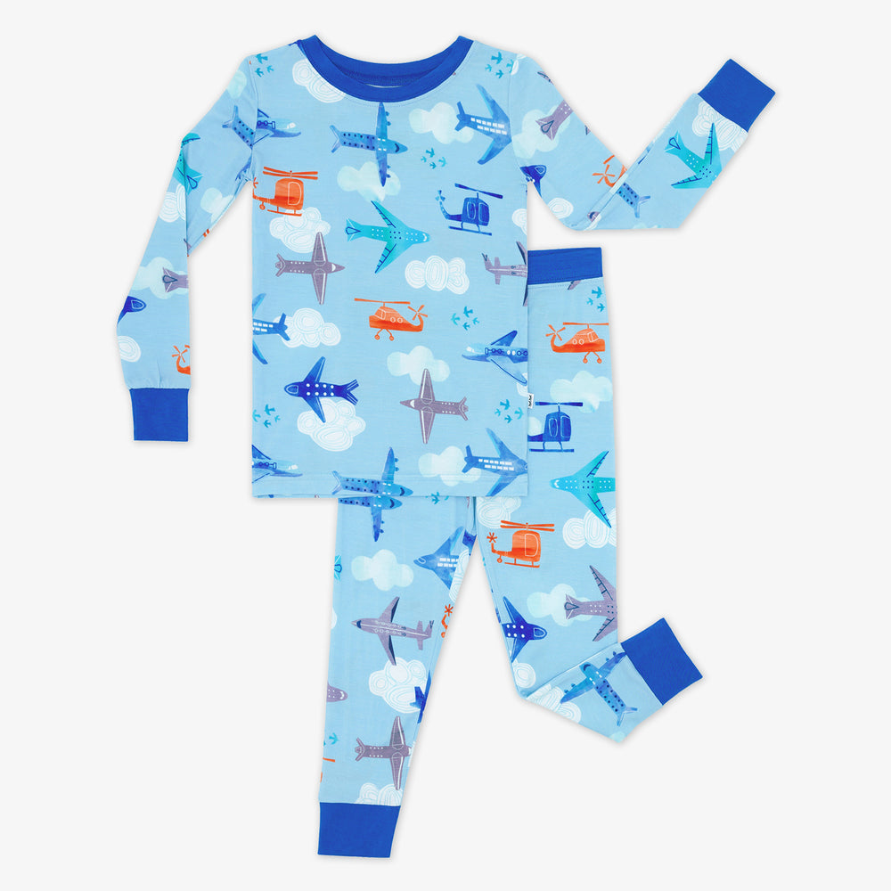 Flat lay image of a Let's Fly two piece pj set